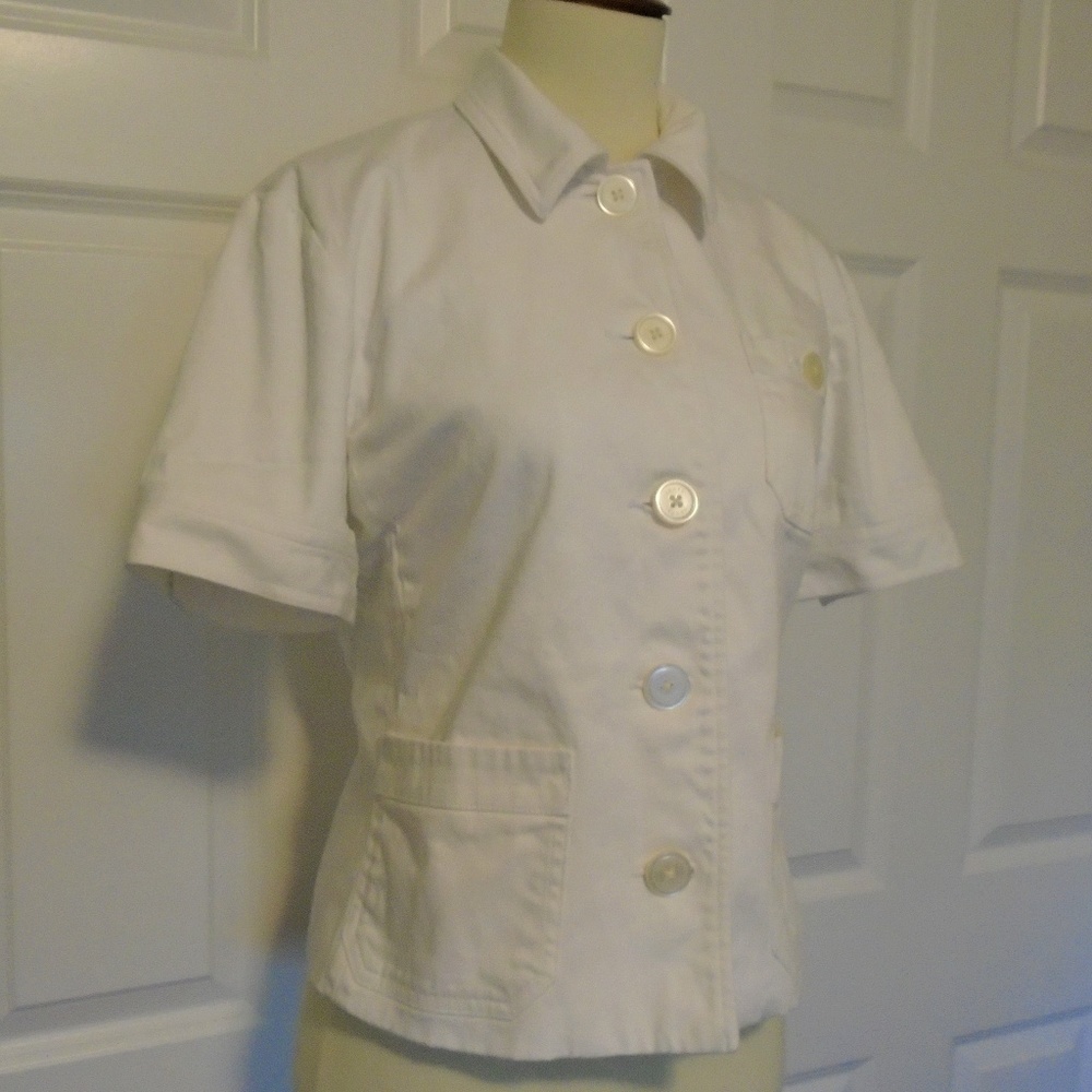 Chaps Ralph Lauren Blazer Button Down Top White Short Sleeve Large Preppy